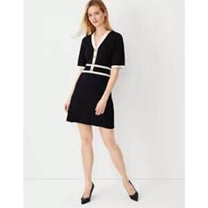 Ann Taylor Black White Colorblock Sweater Shift Dress Size XS NWT